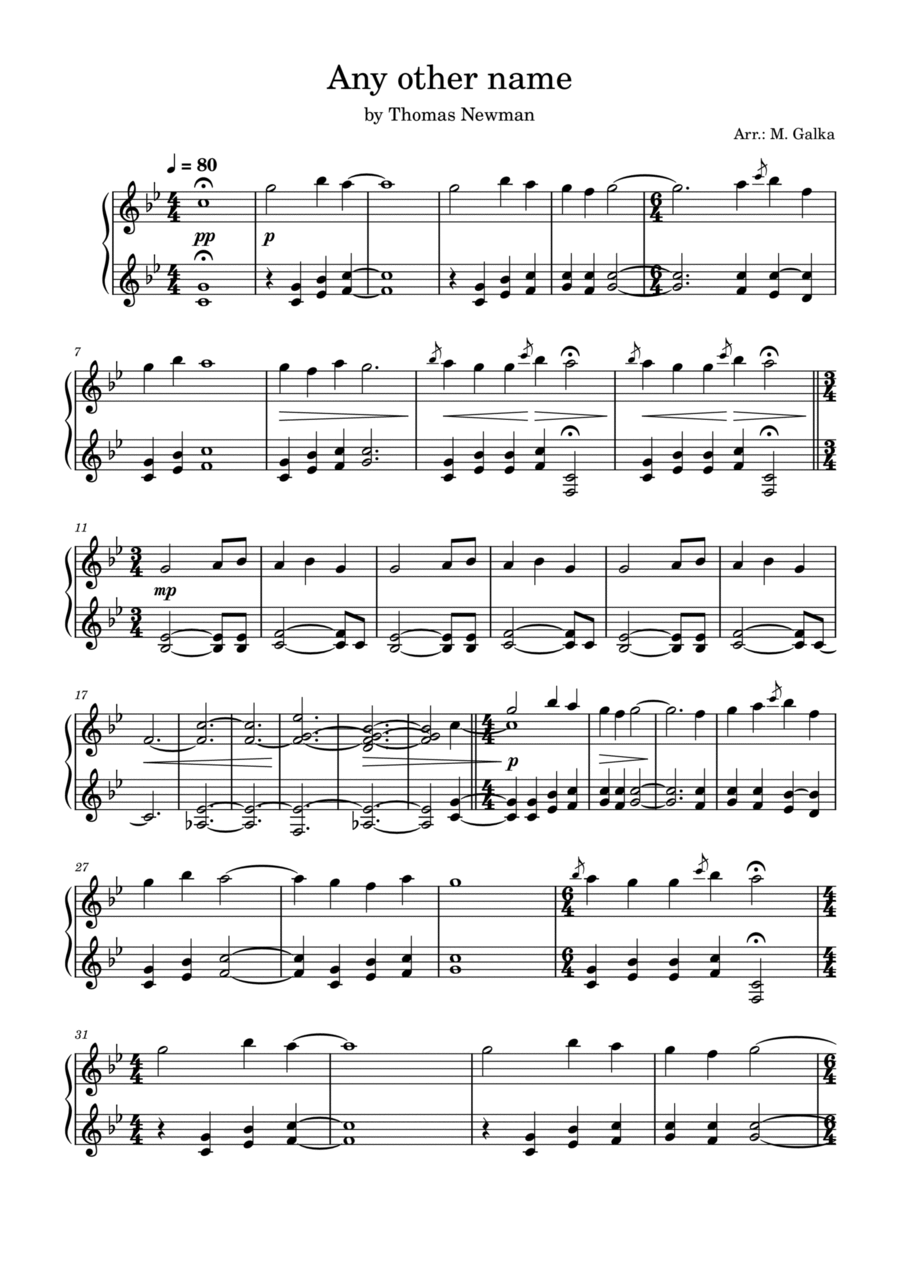 Any Other Name Piano Solo scores gallery preview page 1