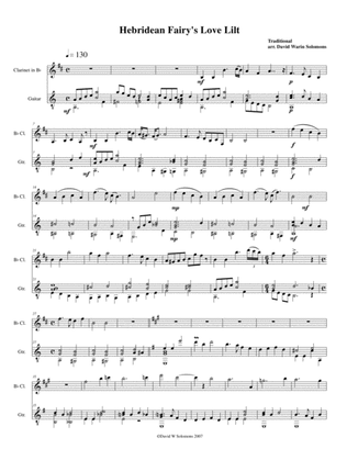 Hebridean fairy's love song (Tha Mi sgith) arranged for clarinet and guitar
