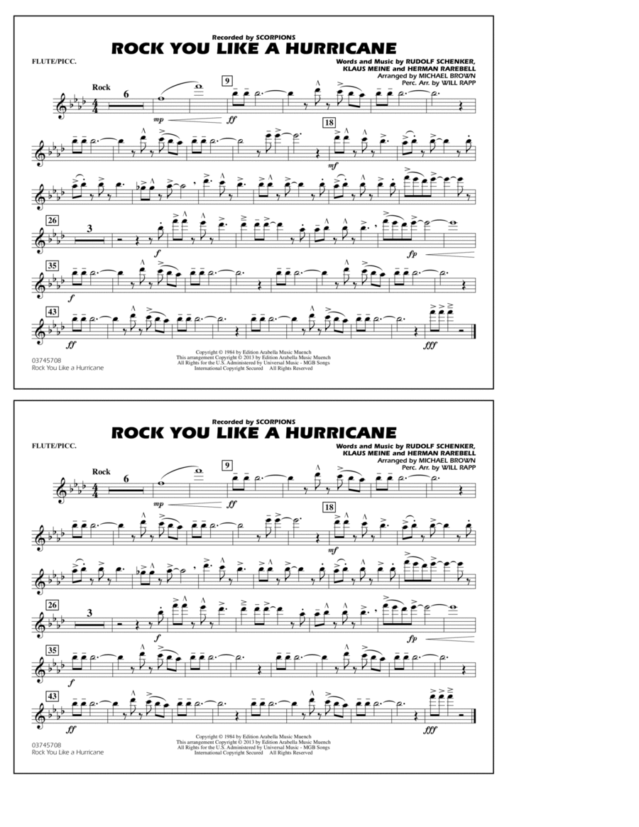 Rock You Like a Hurricane - Flute/Piccolo Marching Band scores gallery preview page 1