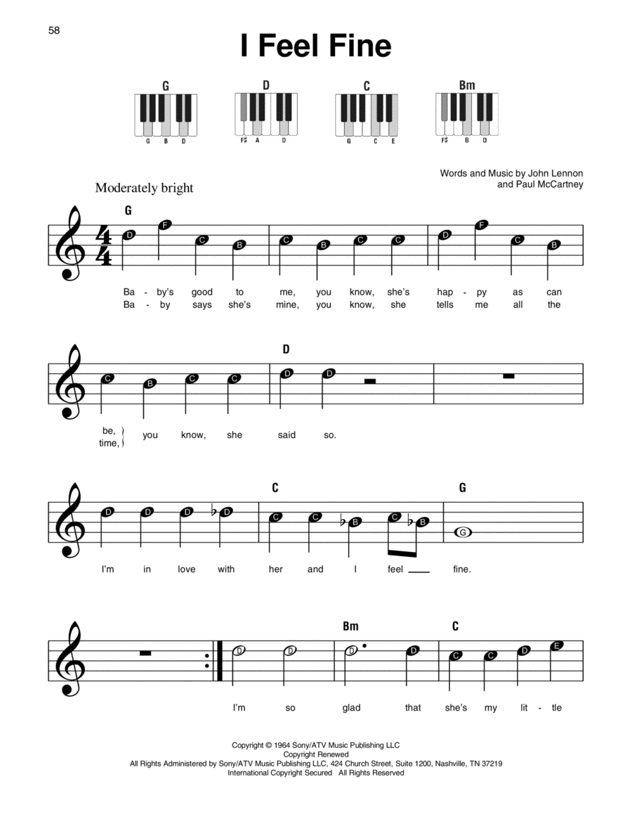 I Feel Fine Easy Piano scores gallery preview page 1