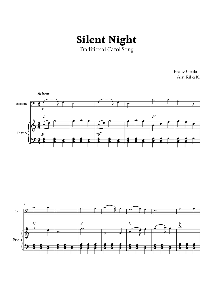 Silent Night for Bassoon and Piano Chamber Music scores gallery preview page 1