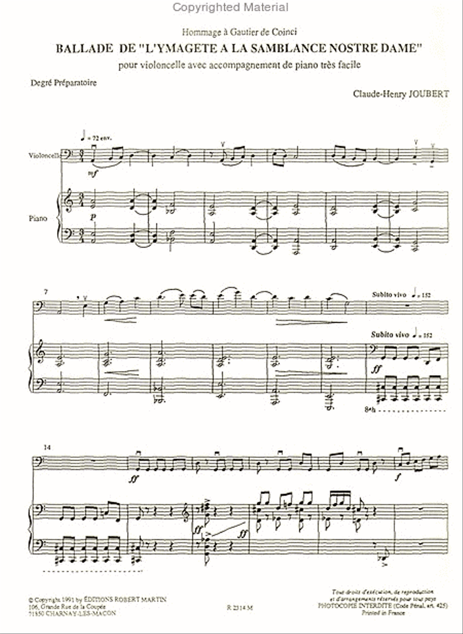 Ballade de l'Ymagète à la Samblance Nostre Dame Piano Accompaniment scores gallery preview page 2