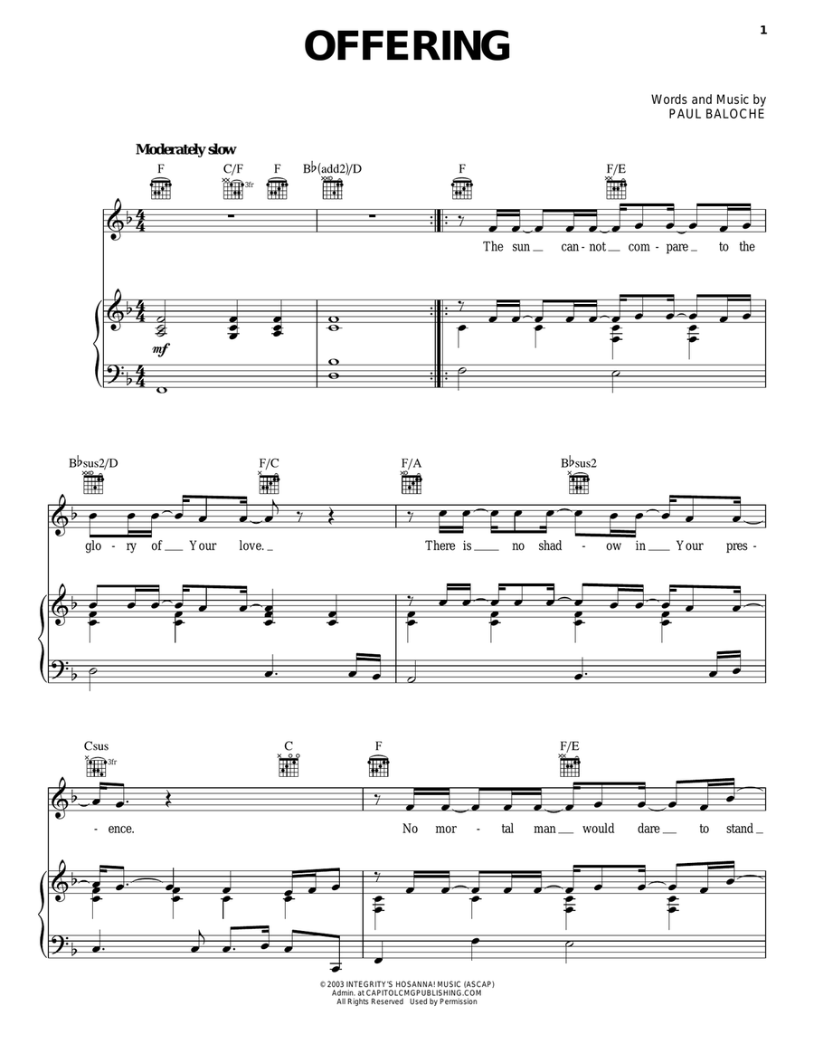 Offering Piano, Vocal, Guitar scores gallery preview page 1