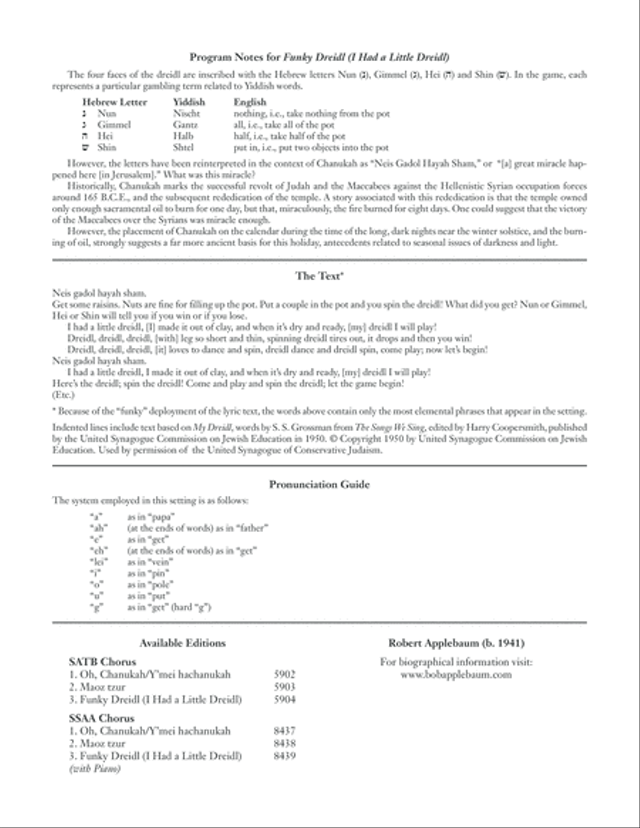 Three Pieces for Chanukah: 3. Funky Dreidl (I Had a Little Dreidl) A Cappella scores gallery preview page 2