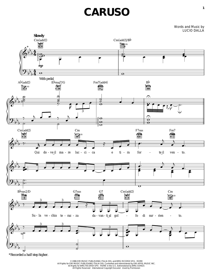 Caruso Caruso Piano, Vocal, Guitar scores gallery preview page 1