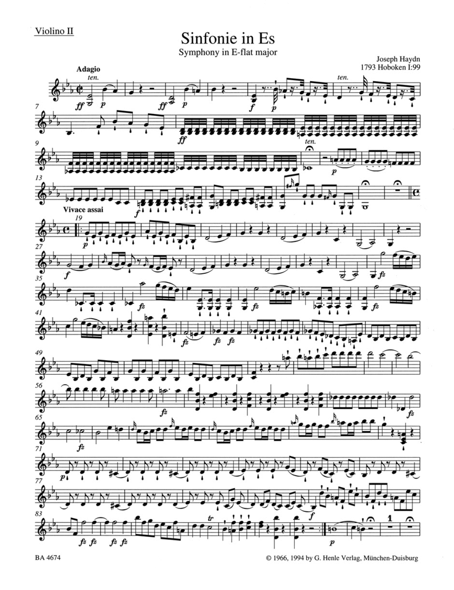 Londoner Symphony, No. 7 E flat major Hob.I:99 Violin scores gallery preview page 1