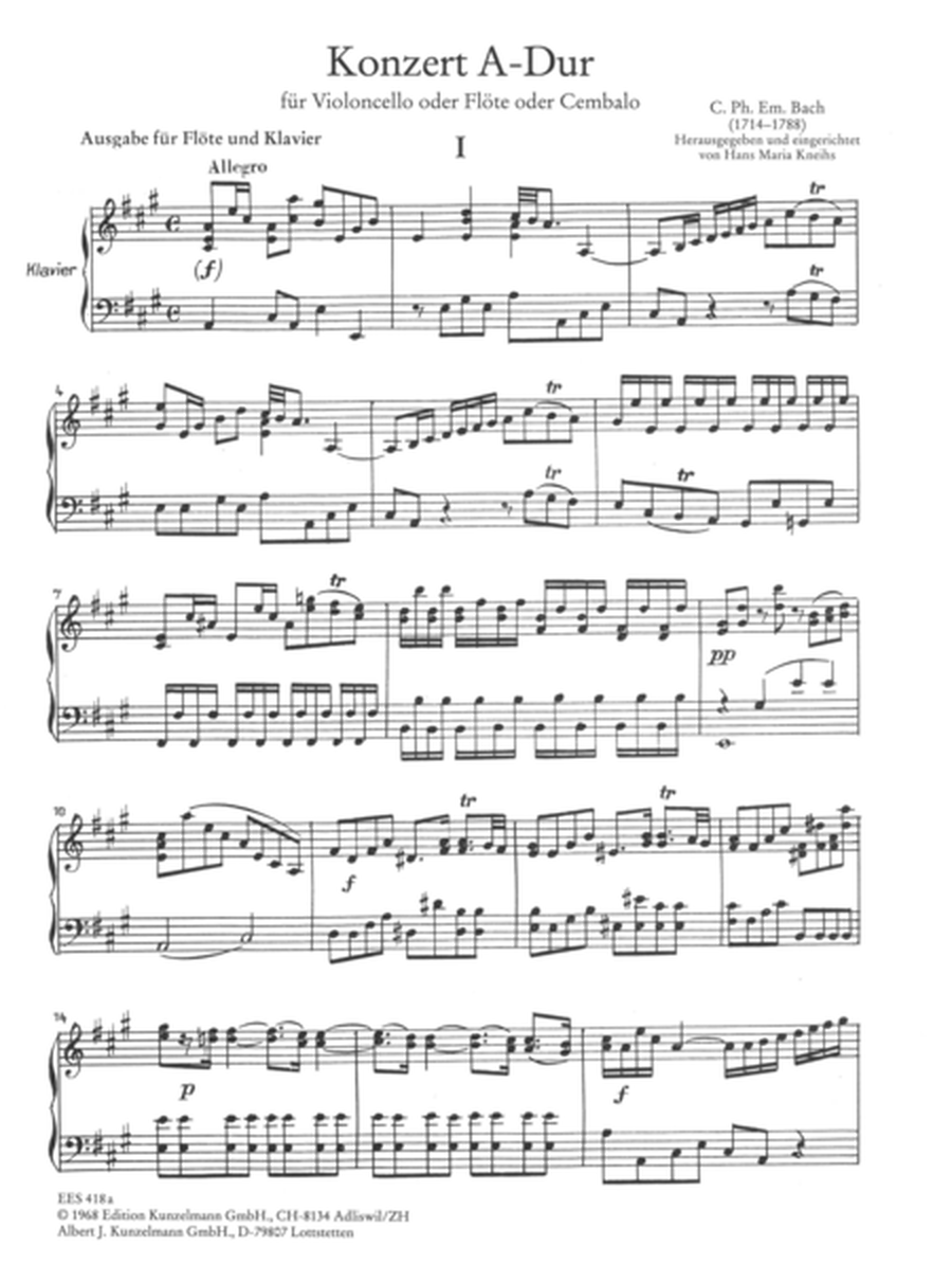 Concerto for cello, version for flute and piano