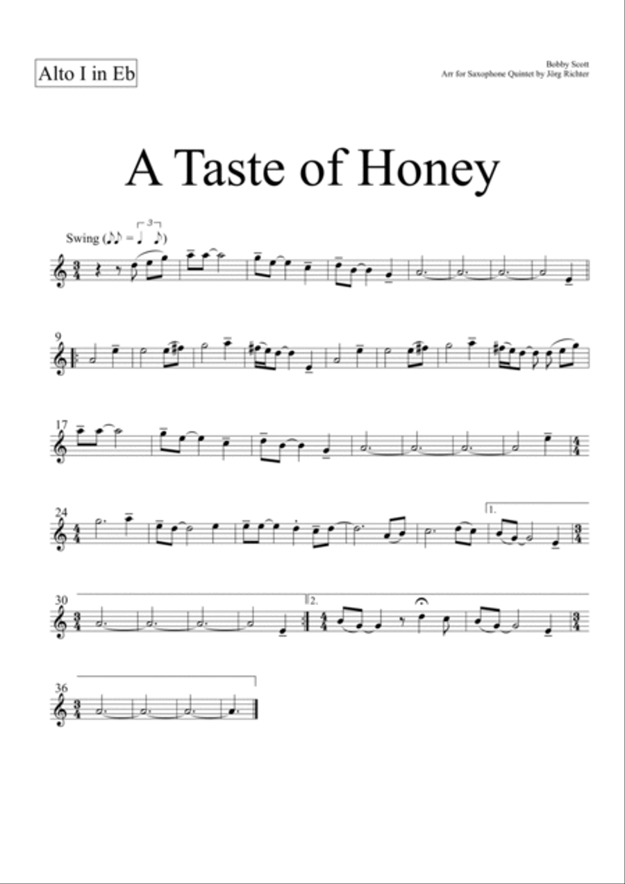 A Taste Of Honey Saxophone Quintet scores gallery preview page 4