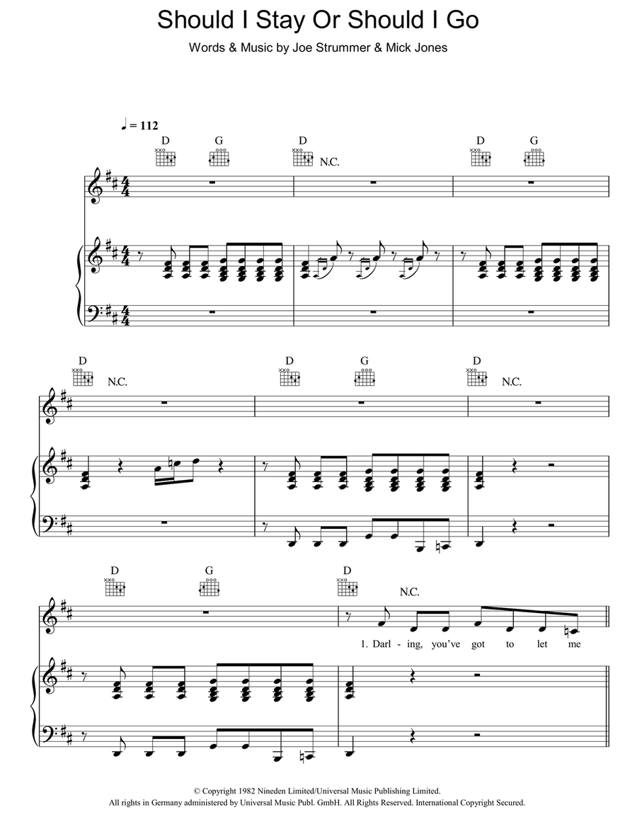 Should I Stay Or Should I Go Piano, Vocal, Guitar scores gallery preview page 1
