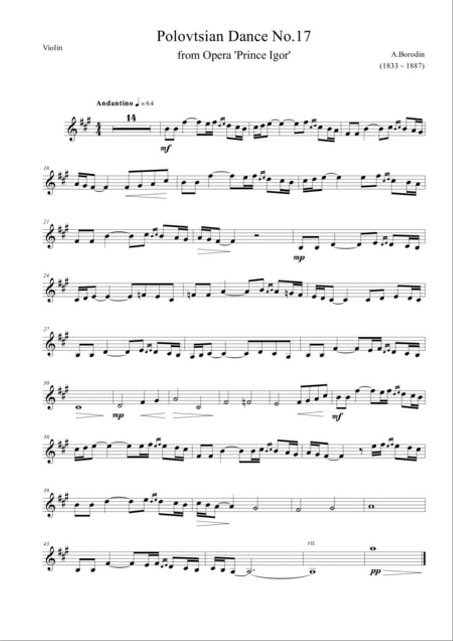 Polovtsian Dance No.17 Violin Solo scores gallery preview page 4
