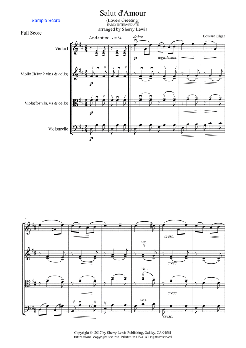 SALUT D'AMOUR String Trio, Early Intermediate Level for 2 violins and cello or violin, viola and cel image number null