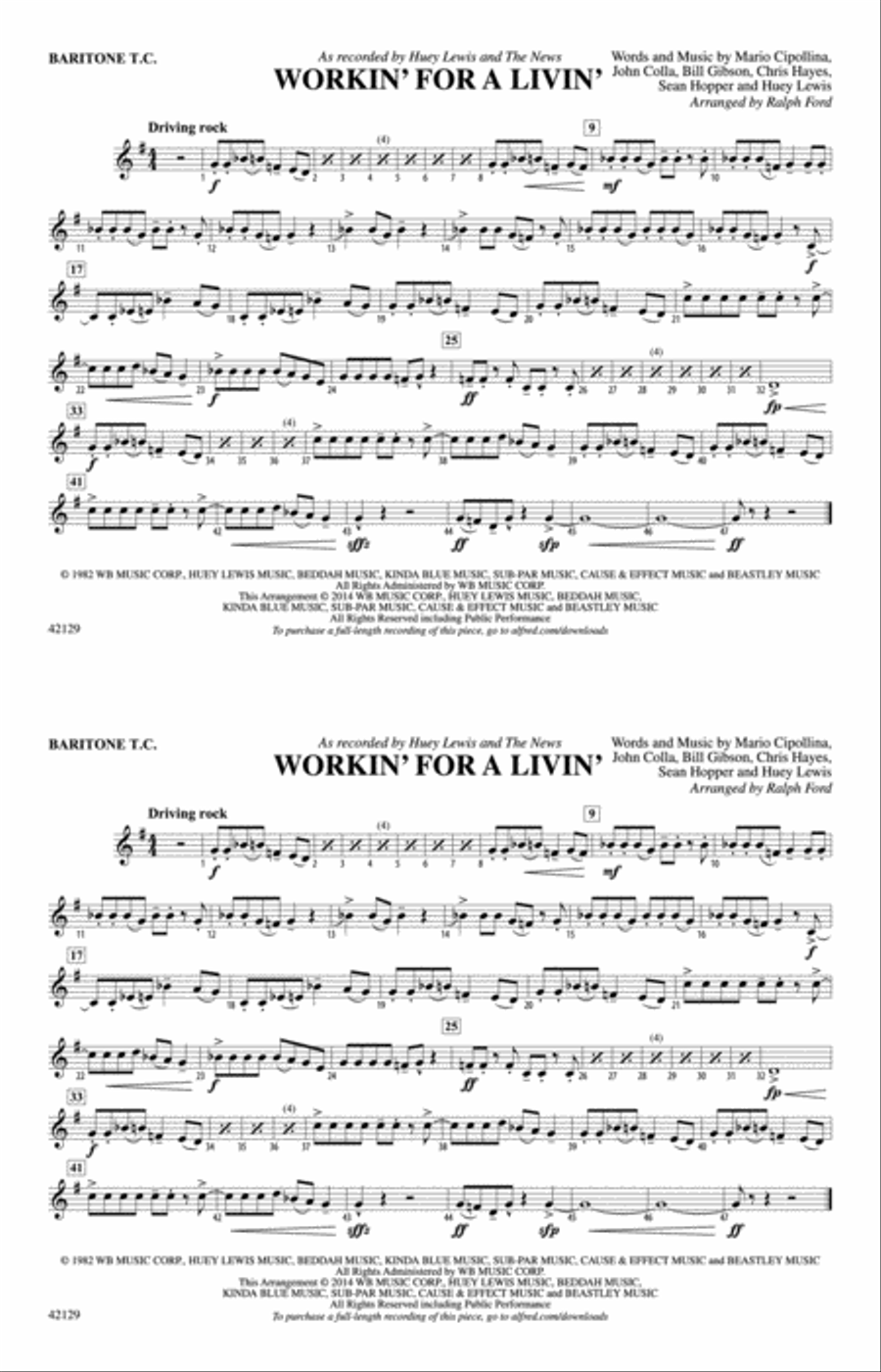 Workin' for a Livin': Baritone T.C. Marching Band scores gallery preview page 1