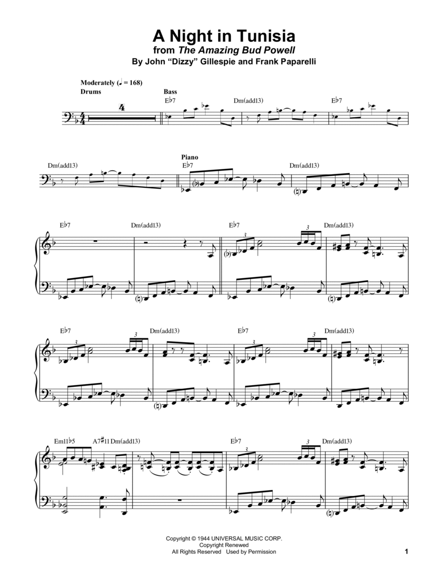 A Night In Tunisia Piano scores gallery preview page 1