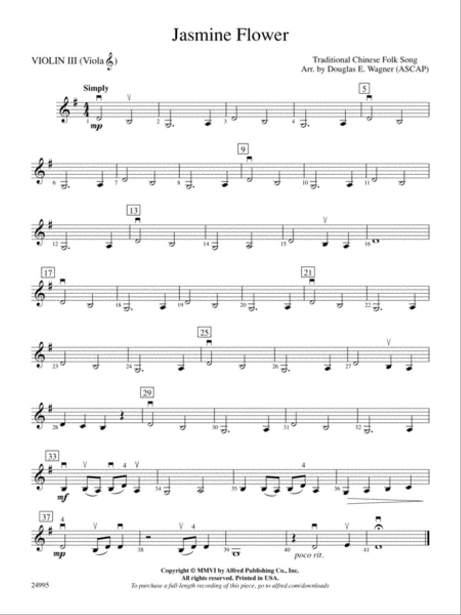 Jasmine Flower: 3rd Violin (Viola [TC]) String Orchestra scores gallery preview page 1
