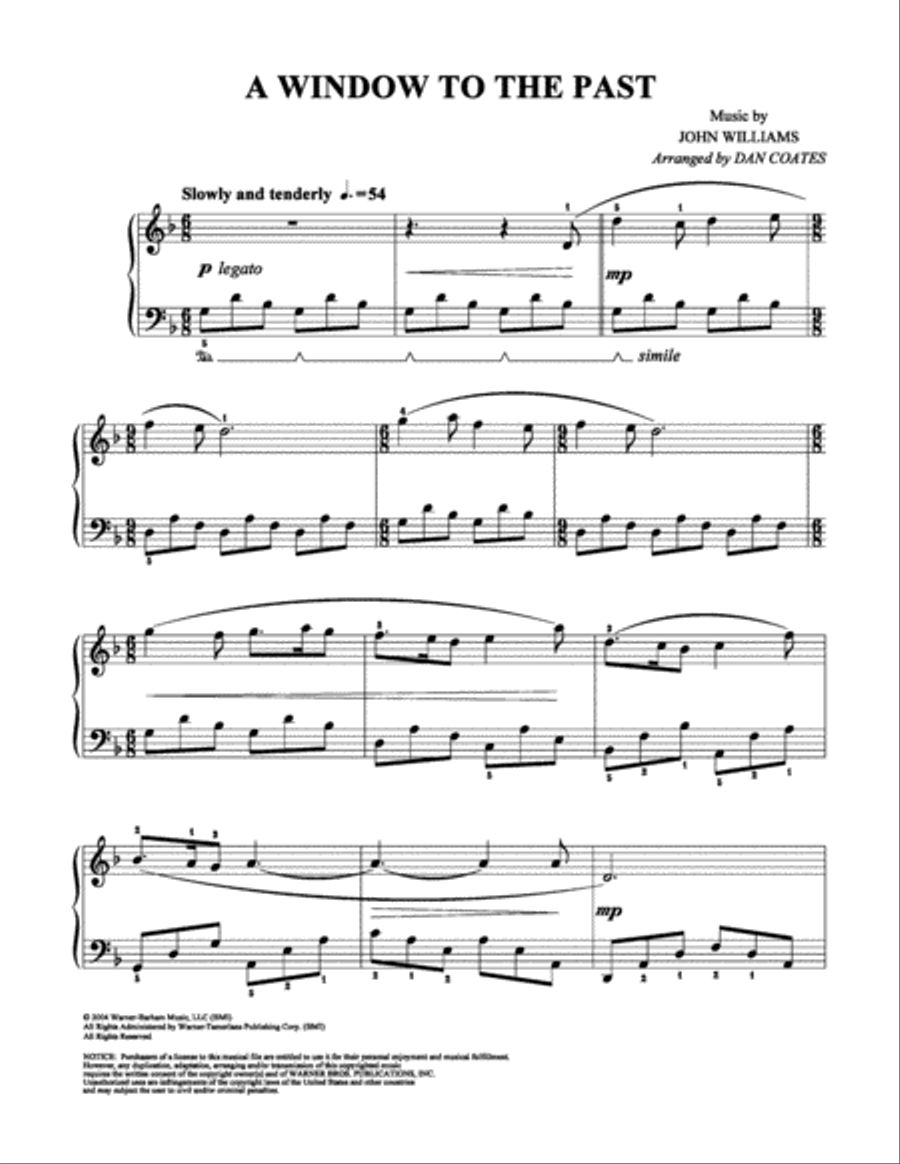 A Window to the Past Easy Piano scores gallery preview page 1