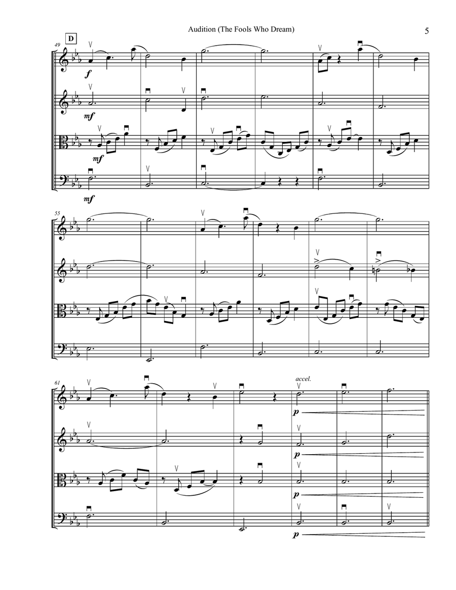 Audition (the Fools Who Dream) String Quartet scores gallery preview page 5