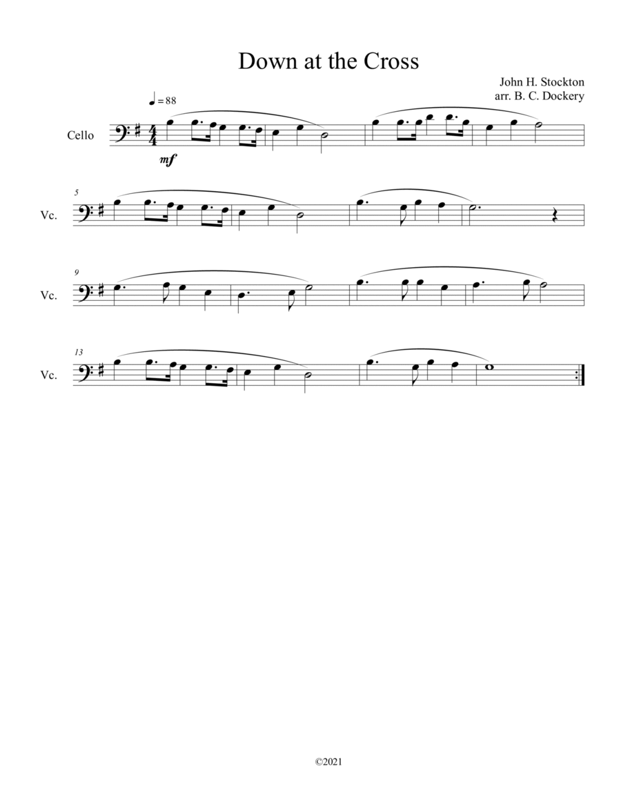 Down at the Cross (cello solo) Cello Solo scores gallery preview page 1