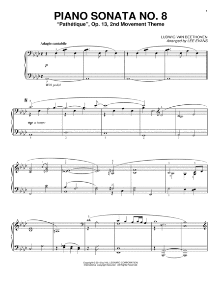 Piano Sonata No. 8, Op. 13 ("Pathetique"), 2nd Movement (arr. Lee Evans)