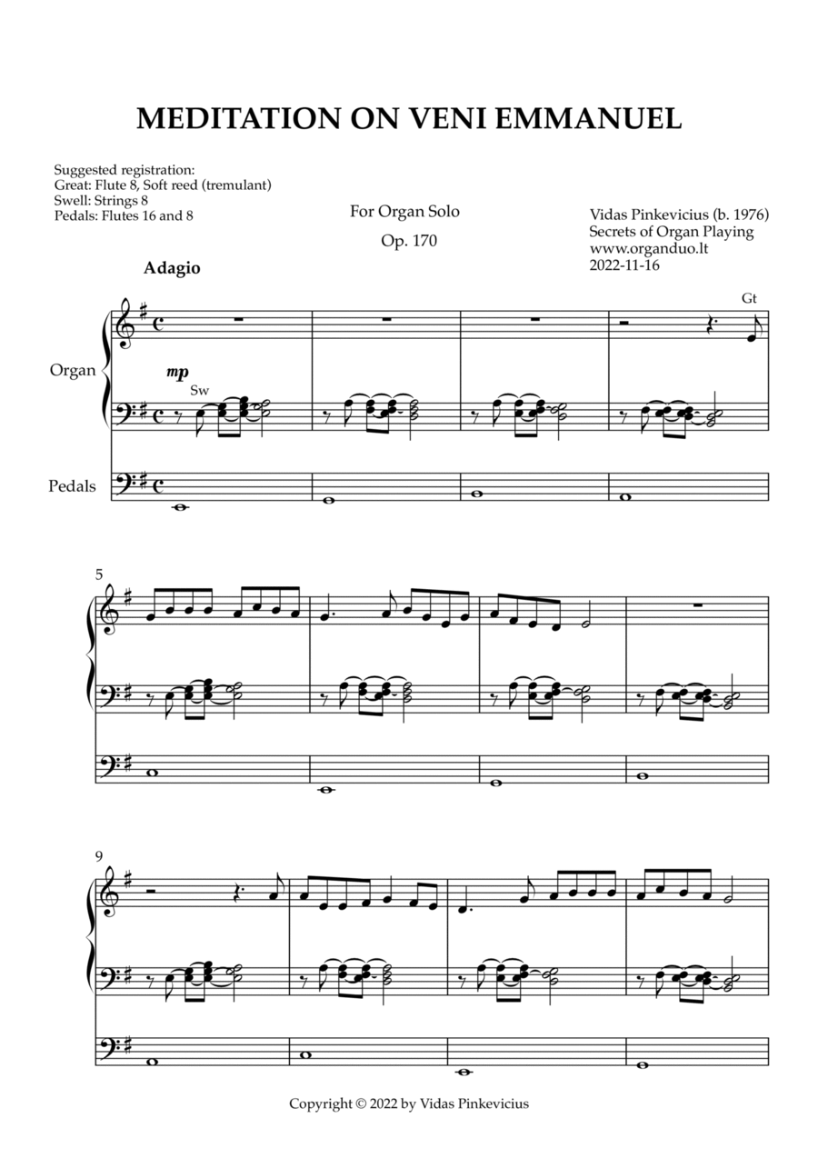 Meditation on Veni Emmanuel, Op. 170 (Organ Solo) by Vidas Pinkevicius Organ Solo scores gallery preview page 1