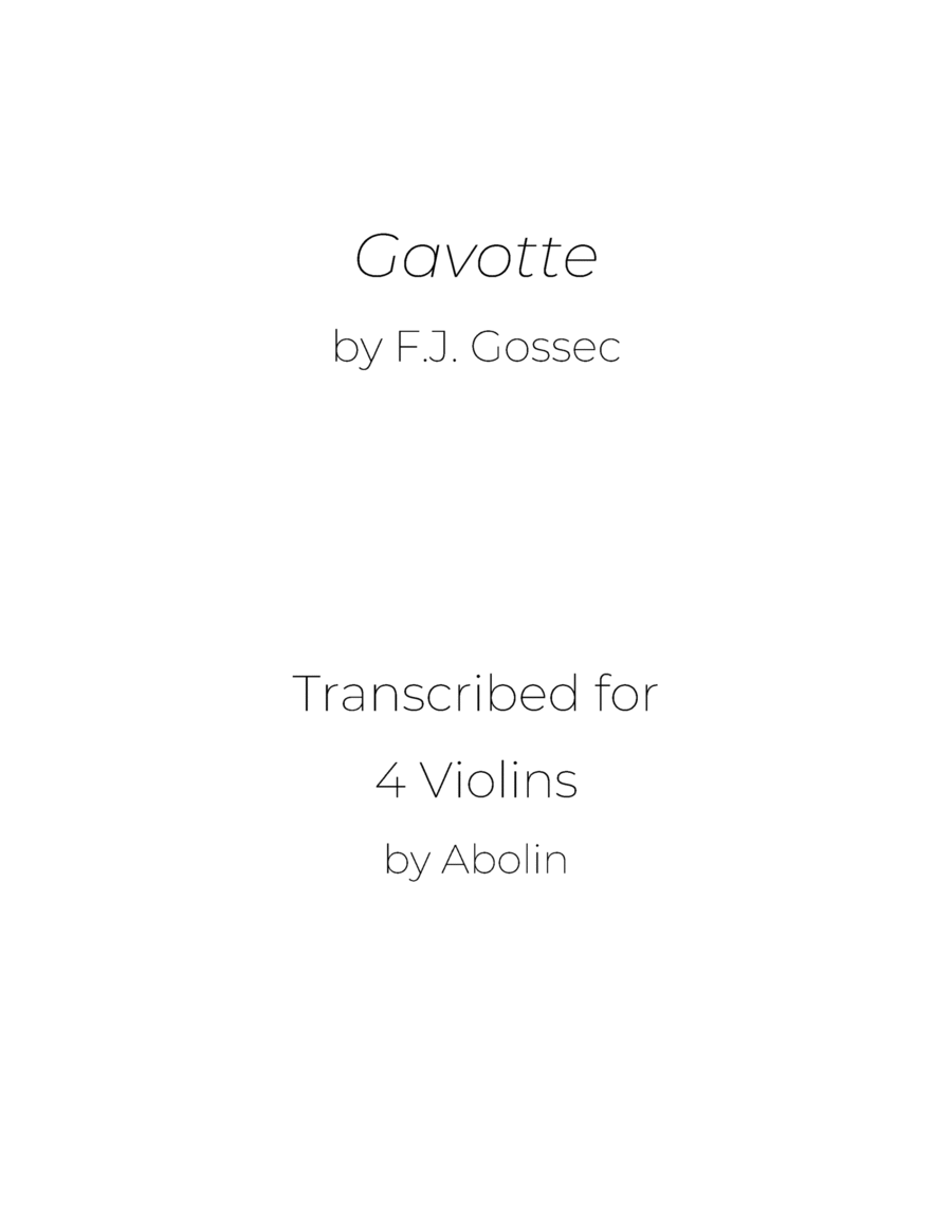 Gossec: Gavotte - Violin Quartet Chamber Music scores gallery preview page 1