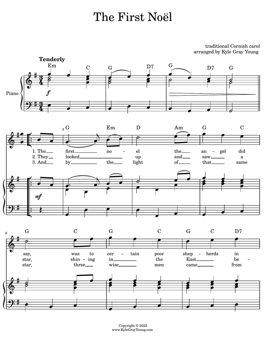 The First Noel (piano & voice, key of G) Piano, Vocal scores gallery preview page 1