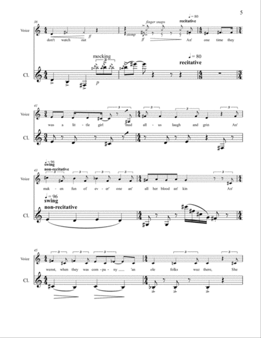 Little Orphant Annie clarinet part in Bb Voice scores gallery preview page 5