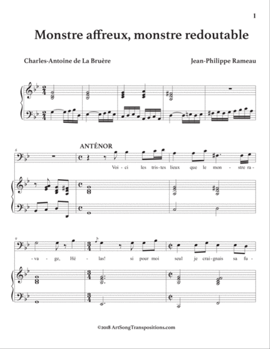 RAMEAU: Monstre affreux, monstre redoutable (transposed to G minor) Voice scores gallery preview page 2