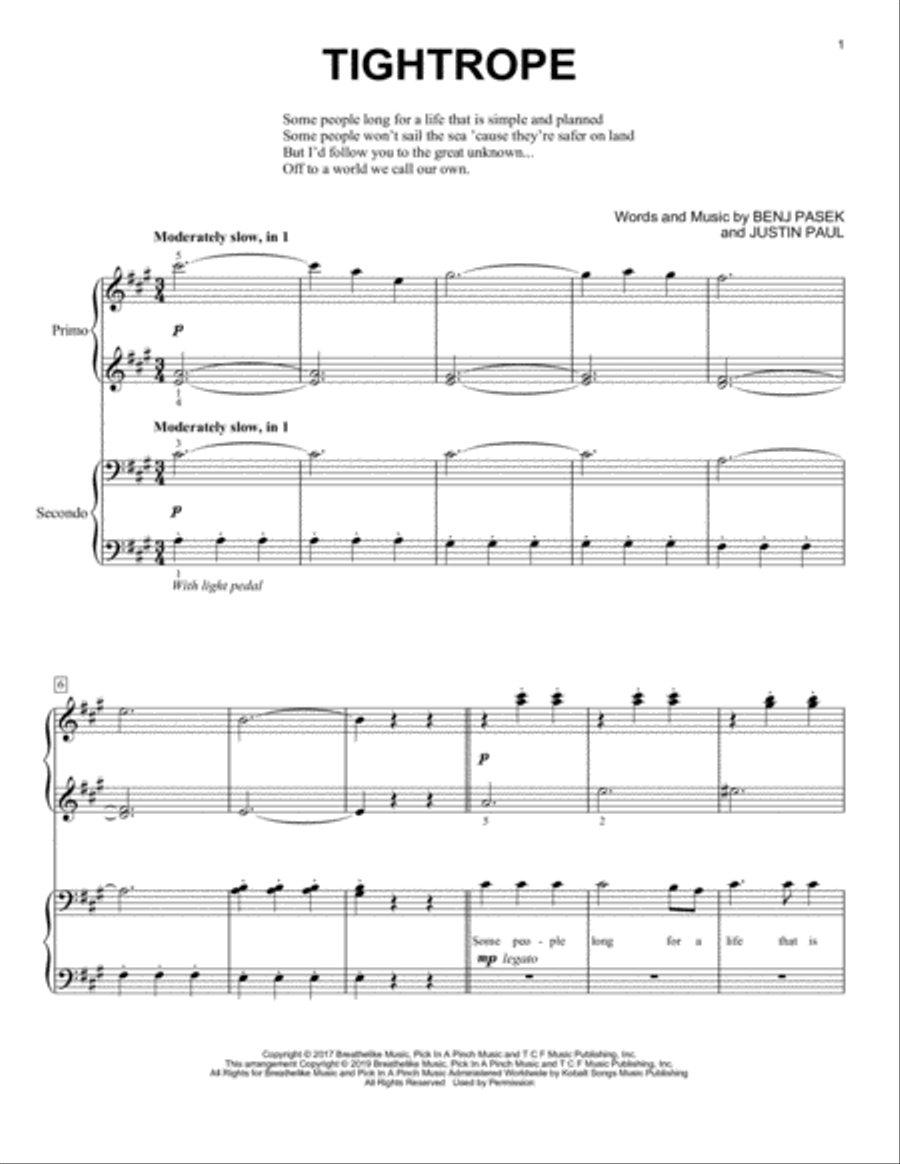 Tightrope (from The Greatest Showman) Piano scores gallery preview page 1