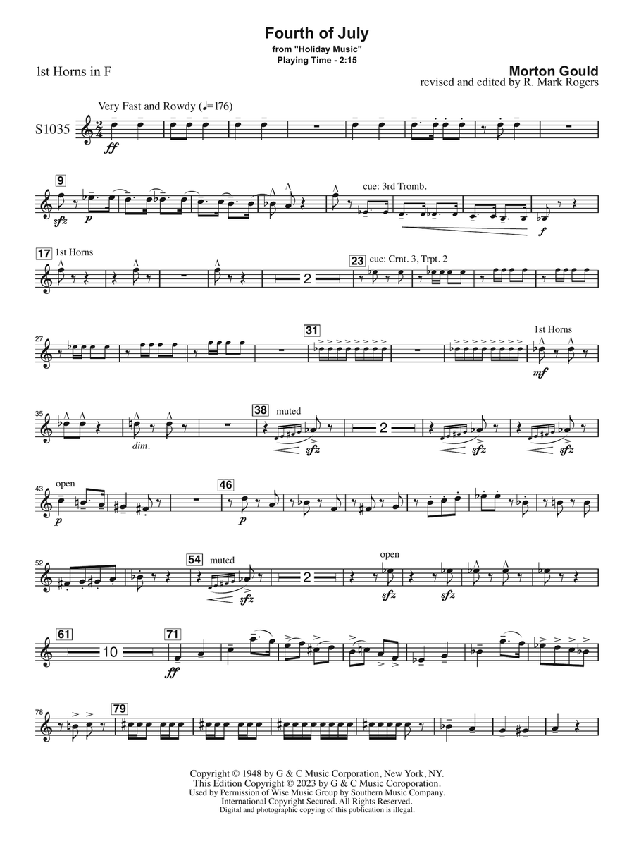 Fourth of July (arr. R. Mark Rogers) - Horn 1 Concert Band scores gallery preview page 1
