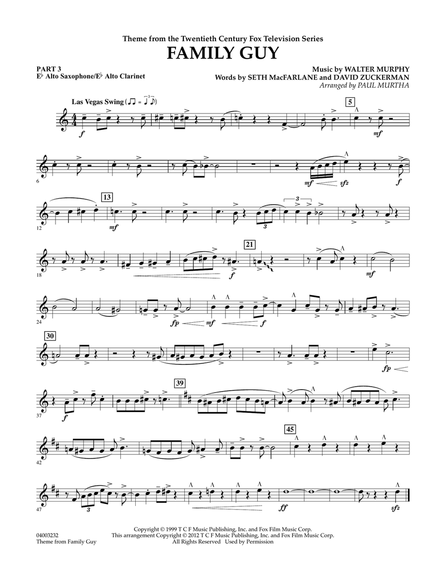 Family Guy (Theme) - Pt.3 - Eb Alto Sax/Alto Clar. Concert Band scores gallery preview page 1