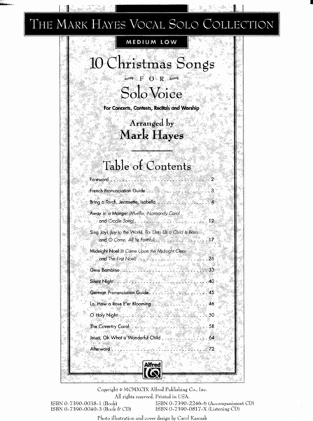 Mark Hayes Vocal Solo Collection: 10 Christmas Songs for Solo Voice - Medium Low (Book/CD) image number null