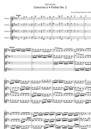 Book cover for Telemann - 4 Concerti for 4 Violins, TWV 40:202 - String Quartet Original