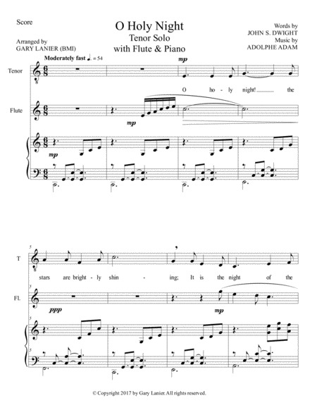 O HOLY NIGHT (Tenor Solo with Flute & Piano - Score & Parts included) image number null