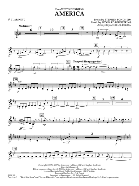 America (from West Side Story) (arr. Michael Brown) - Bb Clarinet 3