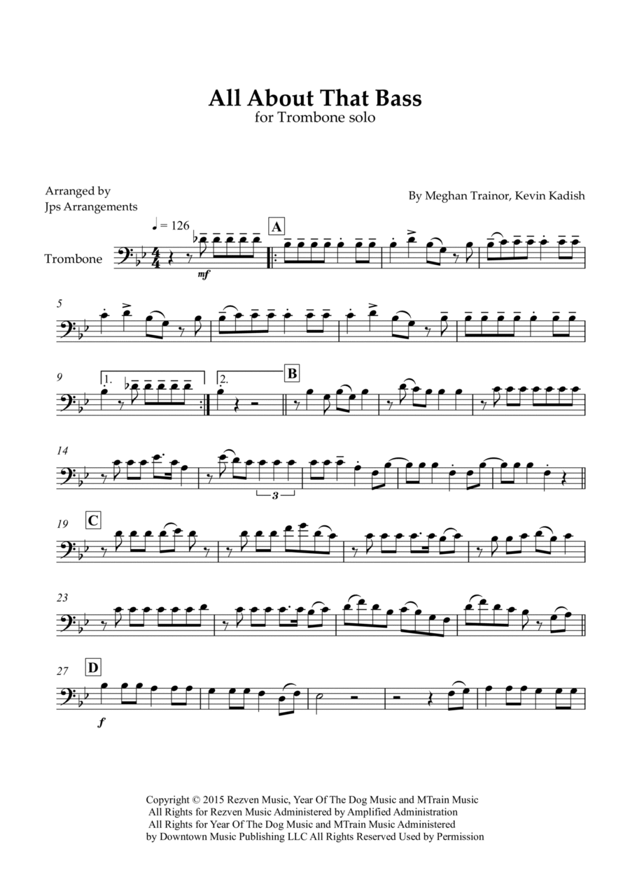All About That Bass Trombone Solo scores gallery preview page 1