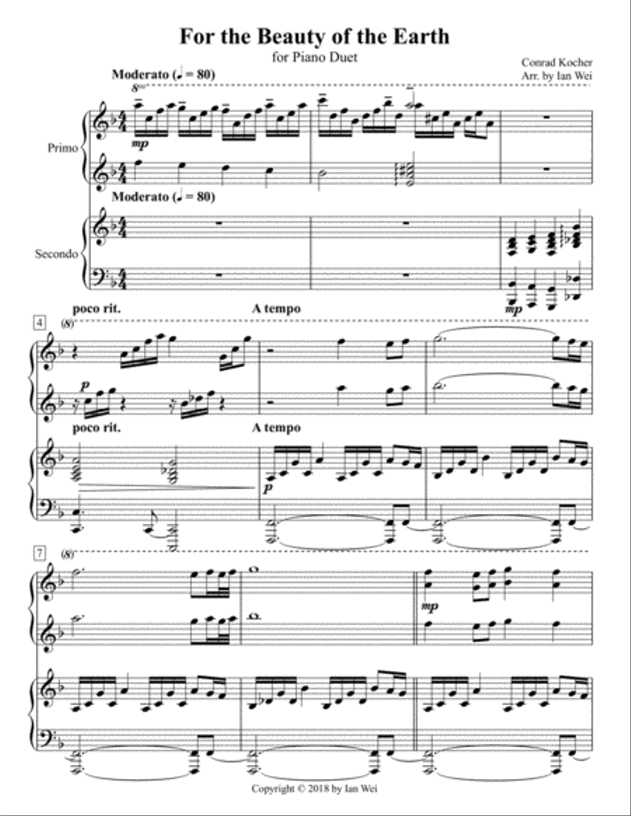For the Beauty of the Earth for Piano Duet For the Beauty of the Earth for Piano Duet 1 Piano, 4-Hands scores gallery preview page 1