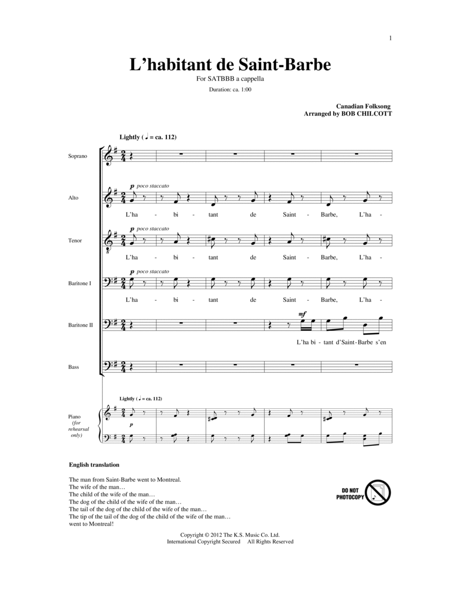 L'Habitant De Saint Barbe 4-Part scores gallery preview page 1