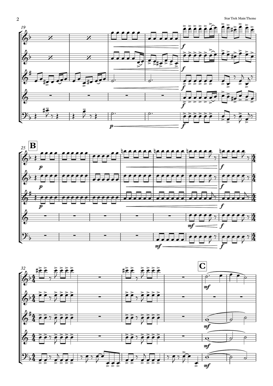 Star Trek Main Theme from STAR TREK INTO DARKNESS Woodwind Quintet scores gallery preview page 2