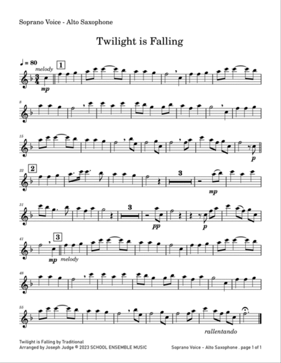 Twilight Is Falling for Saxophone Quartet in Schools Saxophone Quartet scores gallery preview page 4