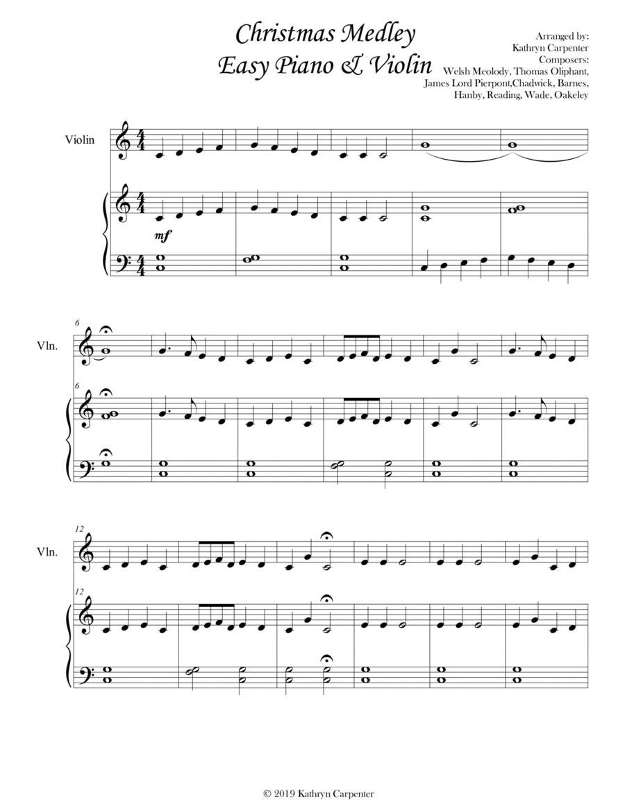 Christmas Medley (Easy Piano and Violin) Violin Solo scores gallery preview page 1