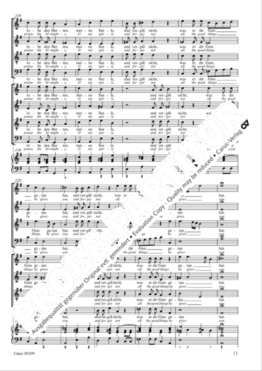 Praise the Almighty, O my spirit (Lobe den Herren, meine Seele) 4-Part scores gallery preview page 12