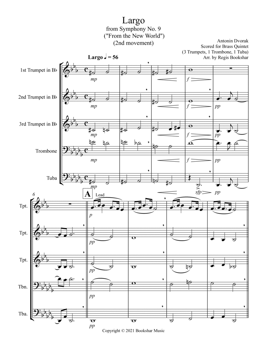 Largo (from "Symphony No. 9") ("From the New World") (Db) (Brass Quintet - 3 Trp, 1 Trb, 1 Tuba) image number null