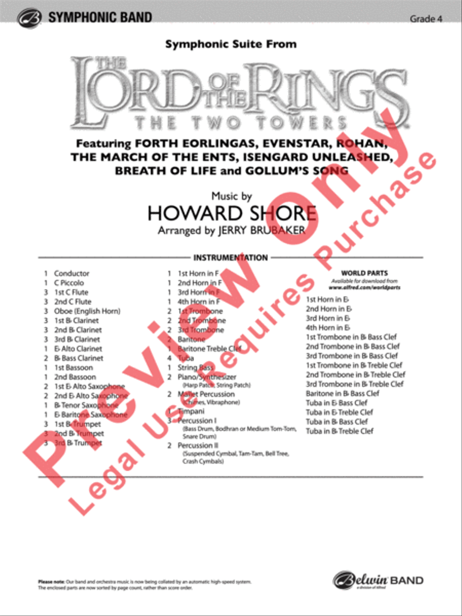 The Lord of the Rings: The Two Towers, Symphonic Suite from Concert Band scores gallery preview page 2