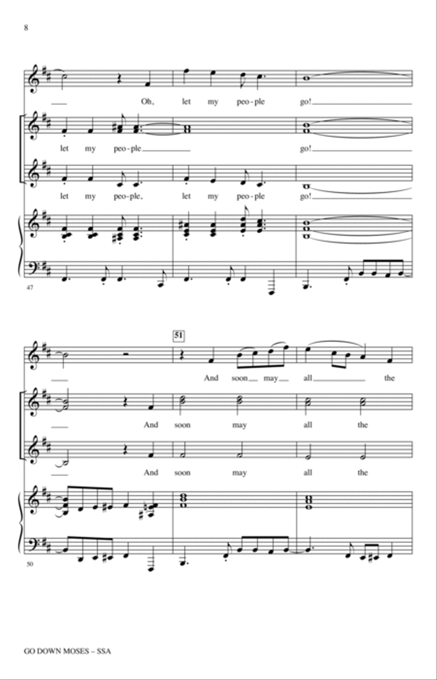 Go Down, Moses (arr. Kirby Shaw) SSA scores gallery preview page 6