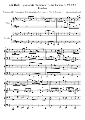 Organ sonata (Triosonata) n. 4 in E minor (BWV 528) - Andante - Arrangement for 4-hands piano