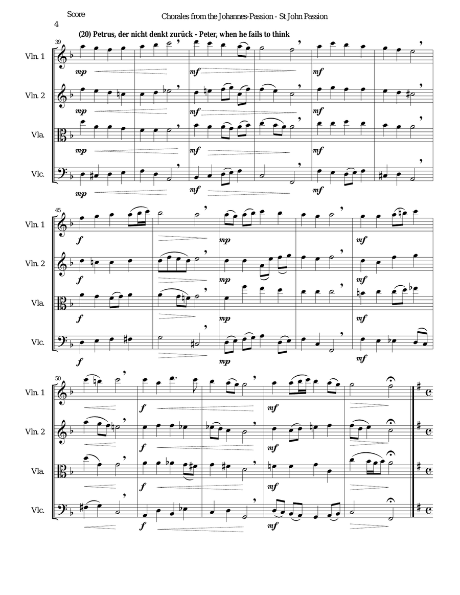 Chorales from the Johannes-Passion (St John Passion) for string quartet String Quartet scores gallery preview page 4