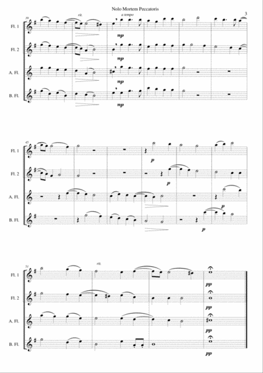 Nolo mortem peccatoris (I do not wish a sinner to die) for flute quartet Flute Quartet scores gallery preview page 3