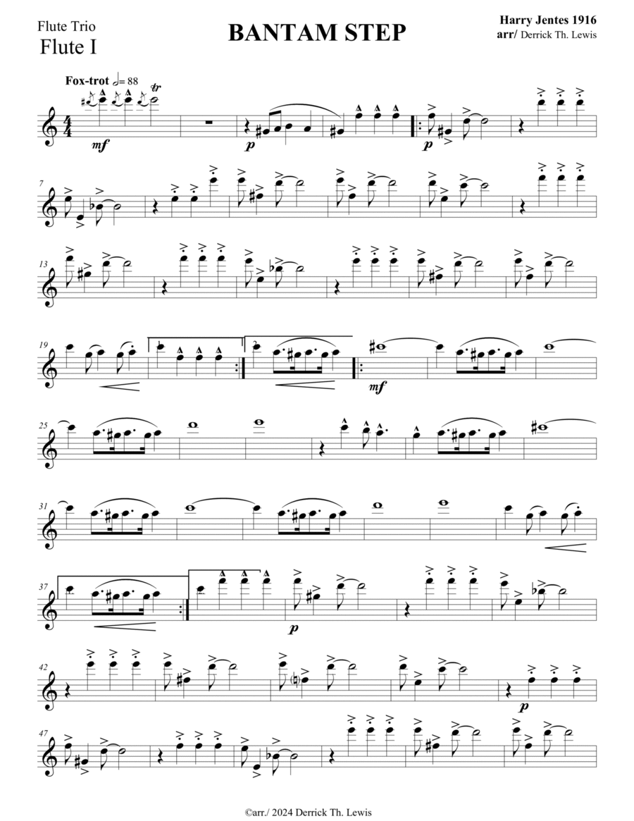 Harry Jentes: Bantam Step (Rag), 1916: for flute trio (3 flutes) Flute Trio scores gallery preview page 1