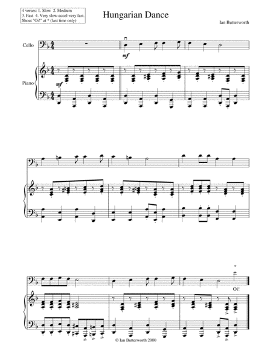 IAN BUTTERWORTH Hungarian Dance for cello & piano Piano scores gallery preview page 1