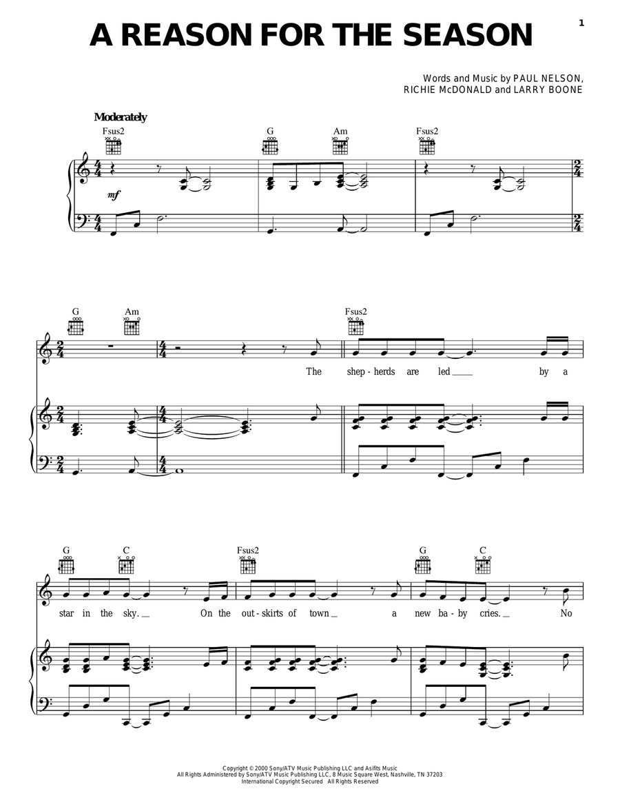 A Reason For The Season A Reason For The Season Piano, Vocal, Guitar scores gallery preview page 1